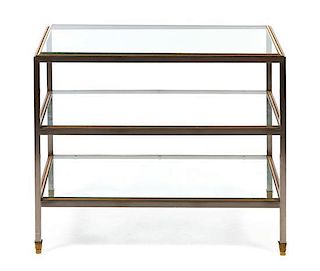 * A Neoclassical Style Brass Three-Tier Table Height 24 x width 18 x depth 30 inches.
