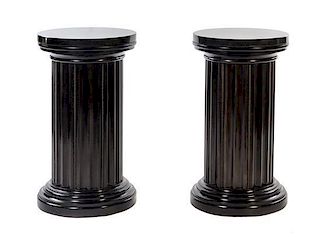 * A Pair of Ebonized Oak Pedestals Height 30 1/4 inches.