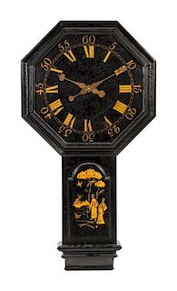 An English Painted Wall Clock Height 43 inches.