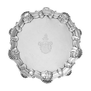 A George III Silver Salver, John Crough I and Thomas Hannam, London, 1791, having an undulating rim with S-scrolls and rocaille