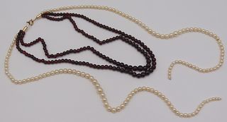 JEWELRY. 14kt Gold, Garnet and Pearl Scarf Style