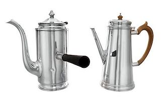An Elizabeth II Silver Coffee Pot, Walter H. Wilson L.T.D., London, 1955, of tapering form with a wood finial and handle, togeth