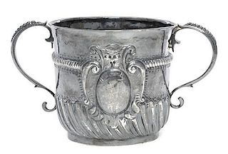 A William III Britannia Silver Loving Cup, Possibly Edward Wimans, London, 1698, decorated with gadrooned banding and an S-scrol