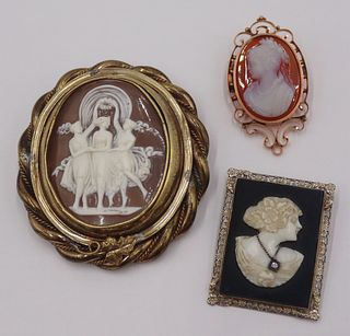 JEWELRY. (3) Antique Carved Cameo Brooches or