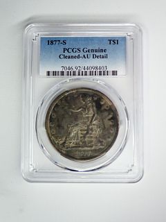 1877 US Trade Dollar PCGS Genuine Cleaned - AU Detail