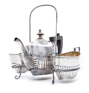 An American Silver Partial Tea Service, Gorham Mfg. Co., Providence, RI, 1913-1918, comprising a teapot, creamer, sugar and a ca