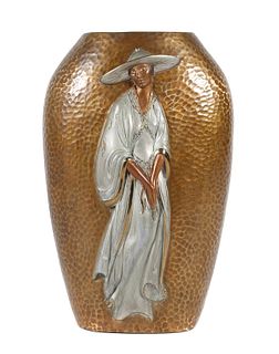 Erte Art Deco "Chapeau" Bronze Hammered Vase