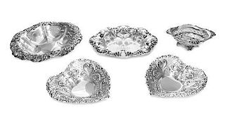 Four American Sterling Reticulated Bowls, Gorham Mfg. Co., Providence, RI, of various forms and sizes, together with a Whiting o