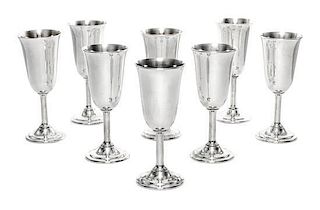 A Set of Eight American Silver Cordials, International Silver Co., Meriden, CT, each with a stepped foot.