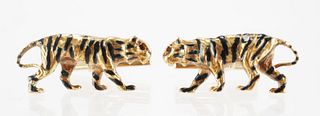 Pair 14K Gold Figural Tiger Cufflinks