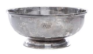 An American Silver Footed Bowl, S. Kirk and Son Inc., Baltimore, MD Circa 1930, having a stepped rim, raised on a splayed foot.