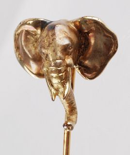 10K Yellow Gold Figural Elephant Stick Pin Brooch