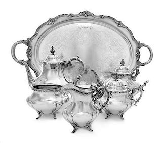 An American Silver Five Piece Tea and Coffee Service, Reed and Barton, Taunton, MA, Georgian Rose pattern, comprising a tea pot,