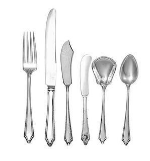 An American Silver Flatware Service, Towle Silversmiths, Newburyport, MA, comprising: 8 dinner knives 8 dinner forks 16 salad fo