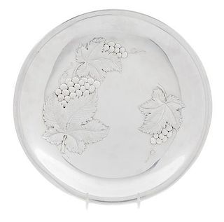 An American Silver Dish, Wallace Silversmiths, Wallingford, CT, decorated with grape clusters and leaves.