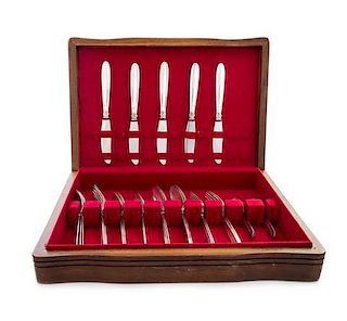 A Danish Silver Flatware Service, Copenhagen, 1950, comprising: 6 dinner knives 6 dinner forks 6 salad forks 6 teaspoons 6 table