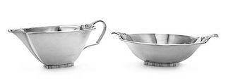 An American Art Deco Silver Creamer and Sugar, Reed & Barton, Taunton, MA, 20th Century, each of handled form with linear decora