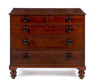 * An American Mahogany Chest of Drawers Height 39 x width 44 x depth 20 1/2 inches.