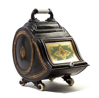 A Victorian Tole and Enamel Coal Scuttle Height 21 inches.
