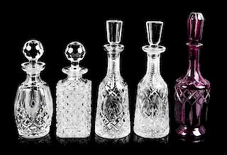 A Group of Five Cut Glass Decanters Height of tallest 13 1/4 inches.