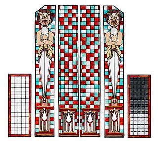 A Pair of Leaded Glass Windows Height 73 1/4 x width 11 inches.