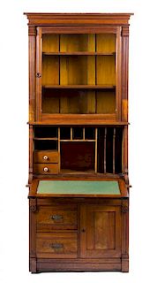 A Victorian Walnut Secretary Bookcase Height 80 3/4 x width 32 3/4 x depth 17 3/4 inches.