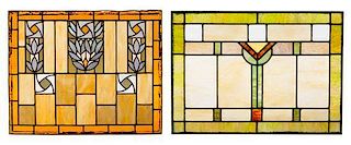 A Group of Four Leaded Glass Windows Largest: 35 1/4 x 28 3/4 inches.