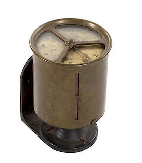 A Brass Ship's Clock Depth 14 1/2 inches, diameter of dial 10 inches.