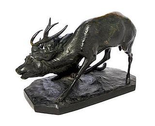 A French Bronze Figural Group Height 7 1/4 x width 11 3/4 inches x depth 5 3/4 inches.