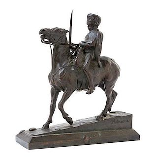 A French Bronze Equestrian Group Width 8 inches.