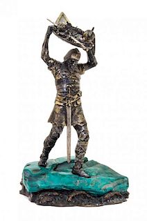 A German Bronze Figure of a Knight Height overall 9 1/2 inches.