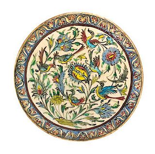 A Circular Persian Pottery Tile Diameter 16 inches.