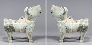 Two Chinese Early Style Crackle Glazed Ceramic Dogs