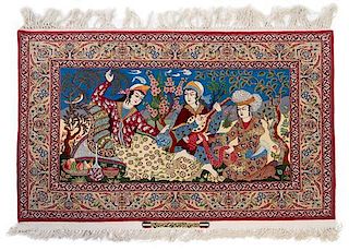 A Persian Pictorial Wool and Silk Rug 5 feet x 3 feet 5 inches.