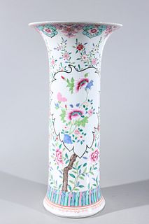 Large Chinese Famille Rose Enameled Porcelain Beaker Vase
