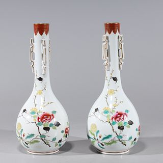 Two Chinese Famille Rose Enameled Porcelain Vases