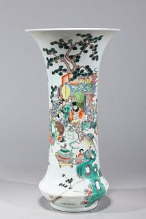 Chinese Famille Verte Enameled Porcelain Beaker Vase