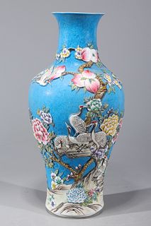 Chinese Crane & Peach Porcelain Vase