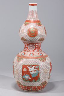 Chinese Famille Verte Enameled Porcelain Double Gourd Vase