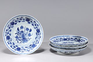 Four Chinese Blue & White Porcelain Dishes