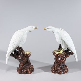 Pair of Chinese Porcelain Hawk Statues