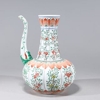 Chinese Famille Verte Enameled Porcelain Ewer
