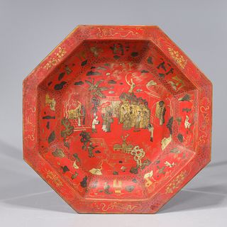 Chinese Gilt Lacquer Imitating Porcelain Charger