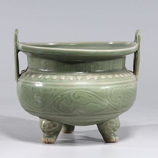 Chinese Celadon Glazed Tripod Porcelain Censer