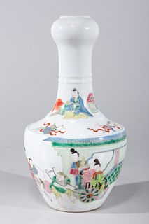 Chinese Famille Rose Enameled Porcelain Garlic Mouth Vase