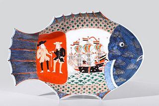 Chinese Gilt & Famille Verte Enameled Porcelain Fish Dish