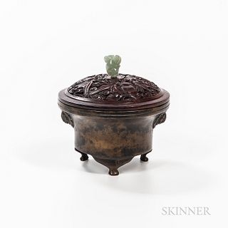 Bronze Tripod Censer and Openwork Wood Cover