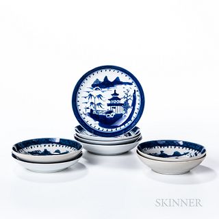 Eight Export Canton Blue and White Plates