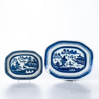 Two Blue and White Canton Export Serving Dishes