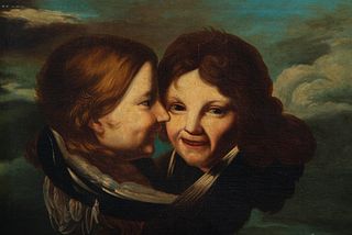 Portrait of a couple of children painted as angels, 19th century Spanish school
